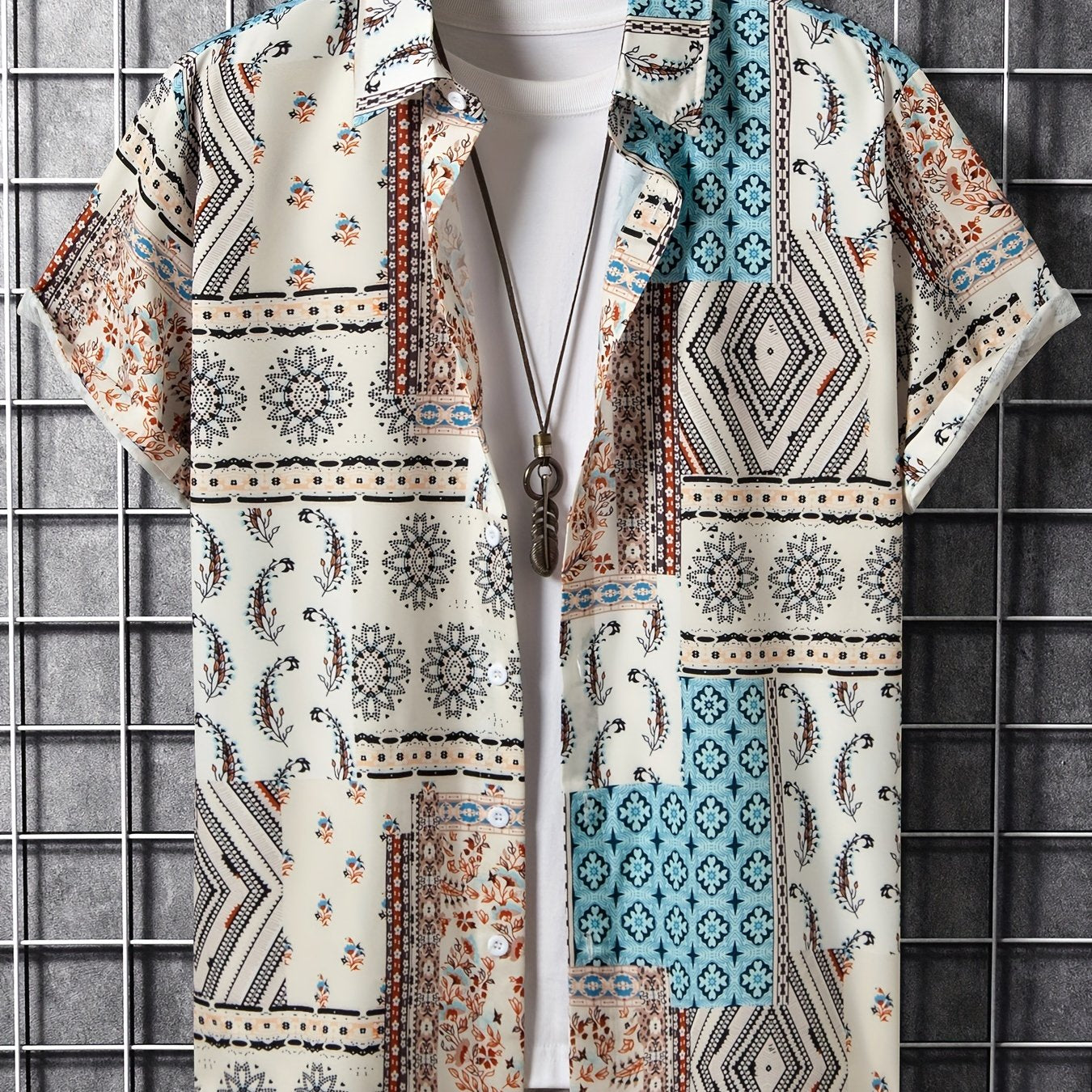 Men's Paisley Hawaii Shirt Casual Short Sleeve Top Regular Fit