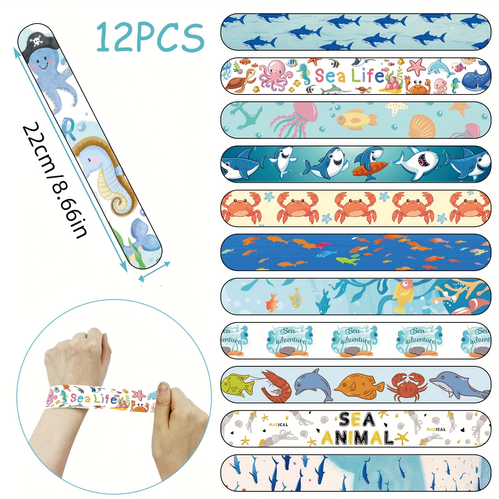12pcs Ocean Sea Animals Slap Bracelets Birthday Supplies