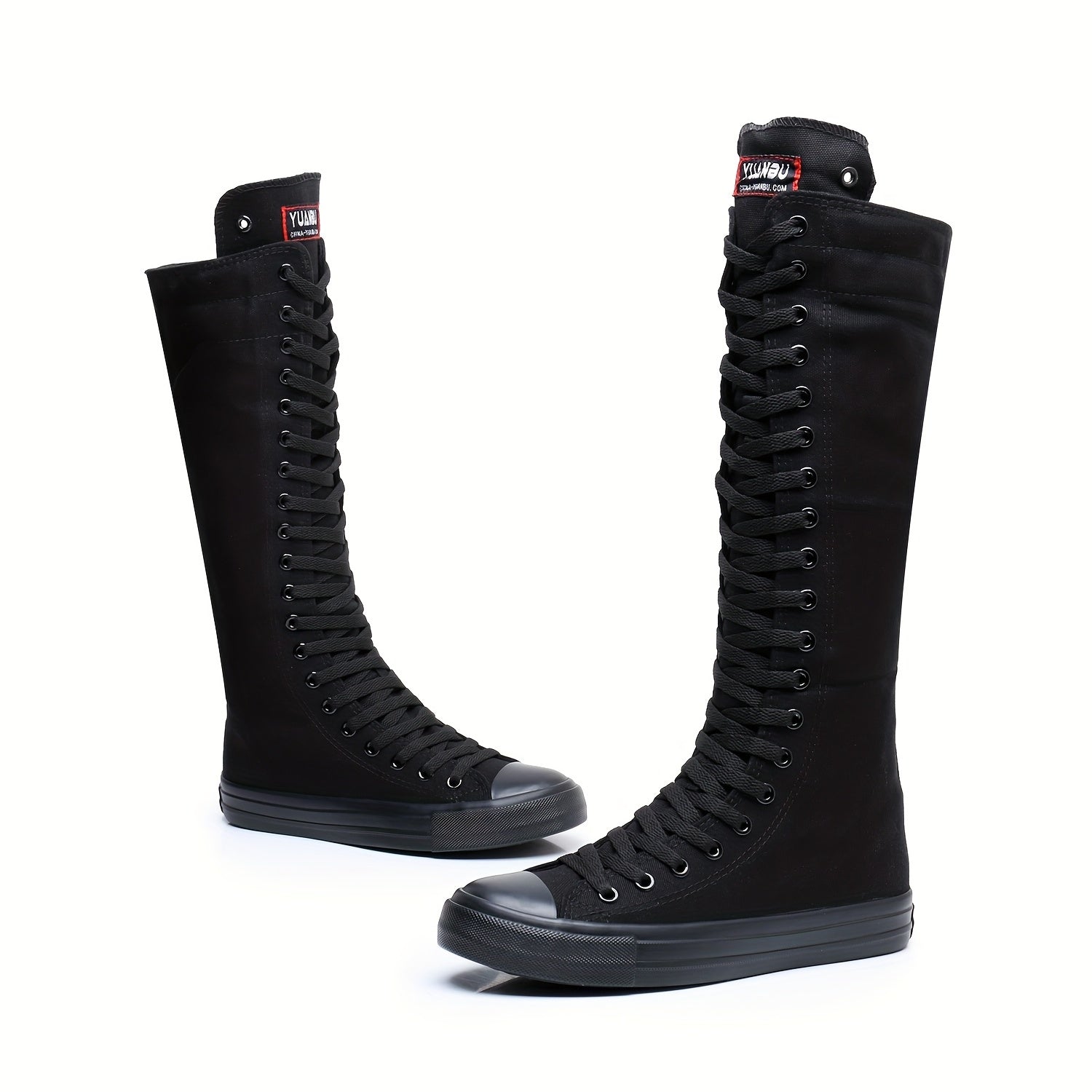 Women's Canvas Lace Up Boots Round Toe Side Zipper Comfortable Shoes
