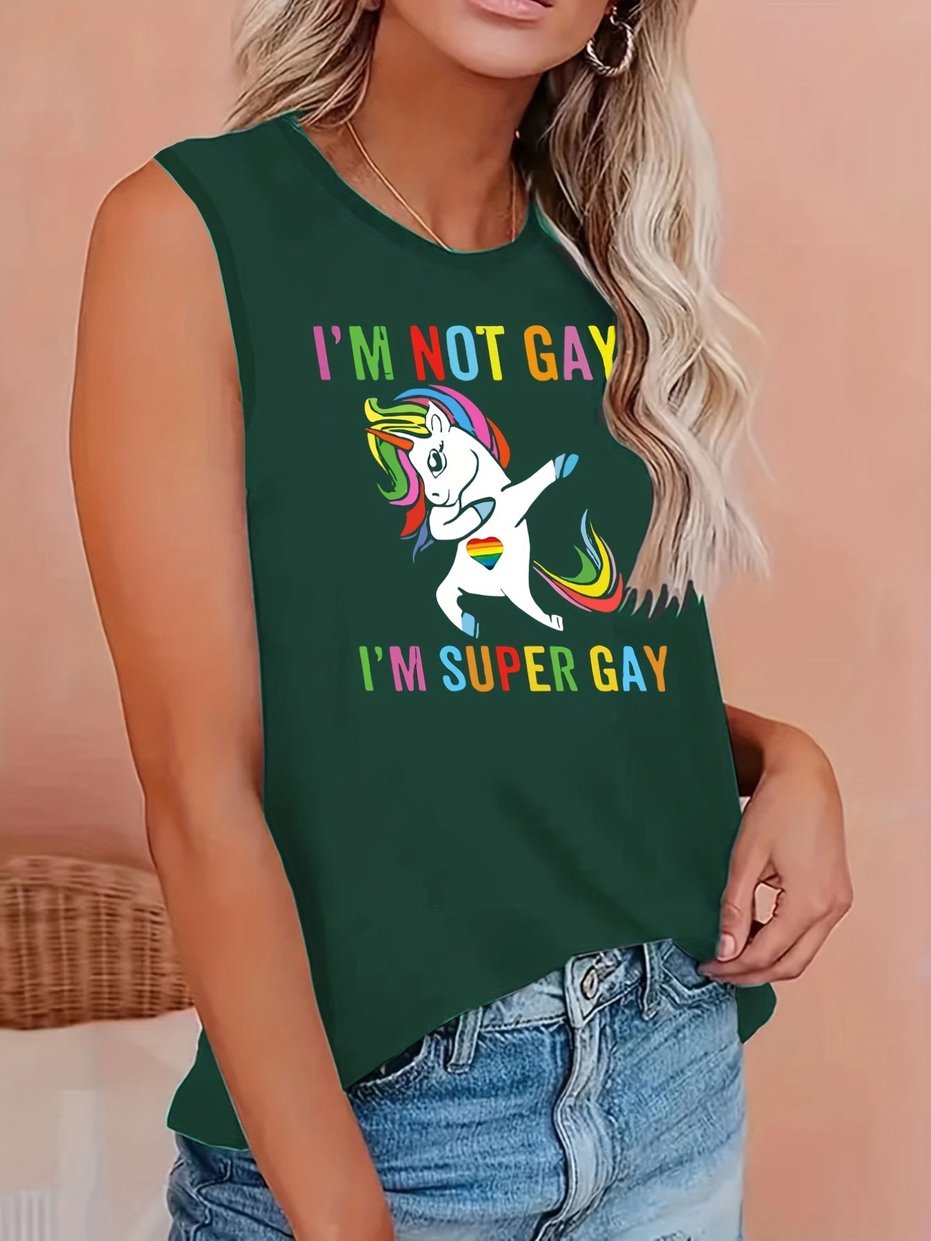  Cartoon Print Round Neck Tank Top