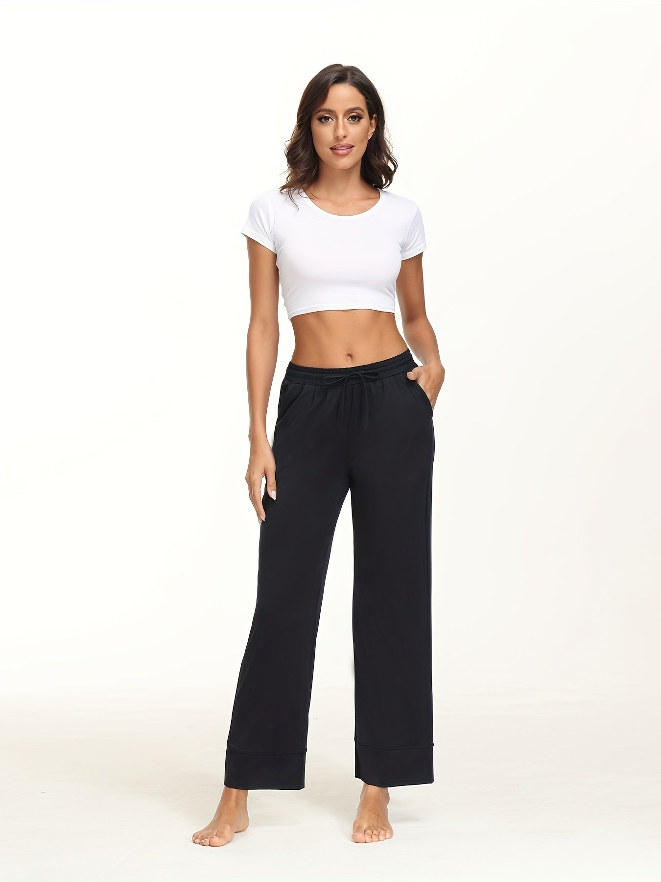 Elastic Waist Breathable Sweatpants Sports Running Wide Leg Pants