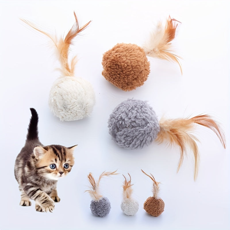 Interactive Cat Teaser Toy Plush Ball with Feathers