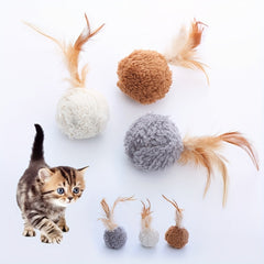 Interactive Cat Teaser Toy Plush Ball with Feathers