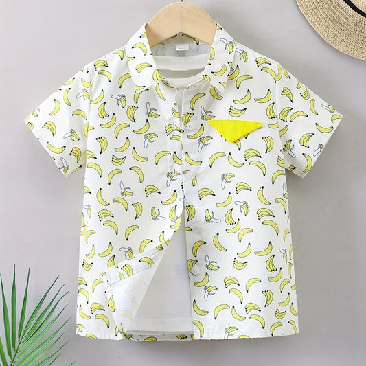 Boys Banana Print Shirt Vacation Beach Summer Kids Clothes