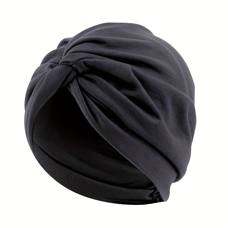 Knotted Pleated Head Wrap Solid Beanies Turban Women's Elastic Chemo Hat