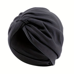 Knotted Pleated Head Wrap Solid Beanies Turban Women's Elastic Chemo Hat
