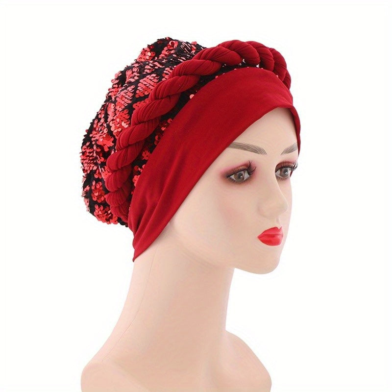 Sequin Braided Beanies Head Wrap Turban Chemo Hat Soft Headscarf
