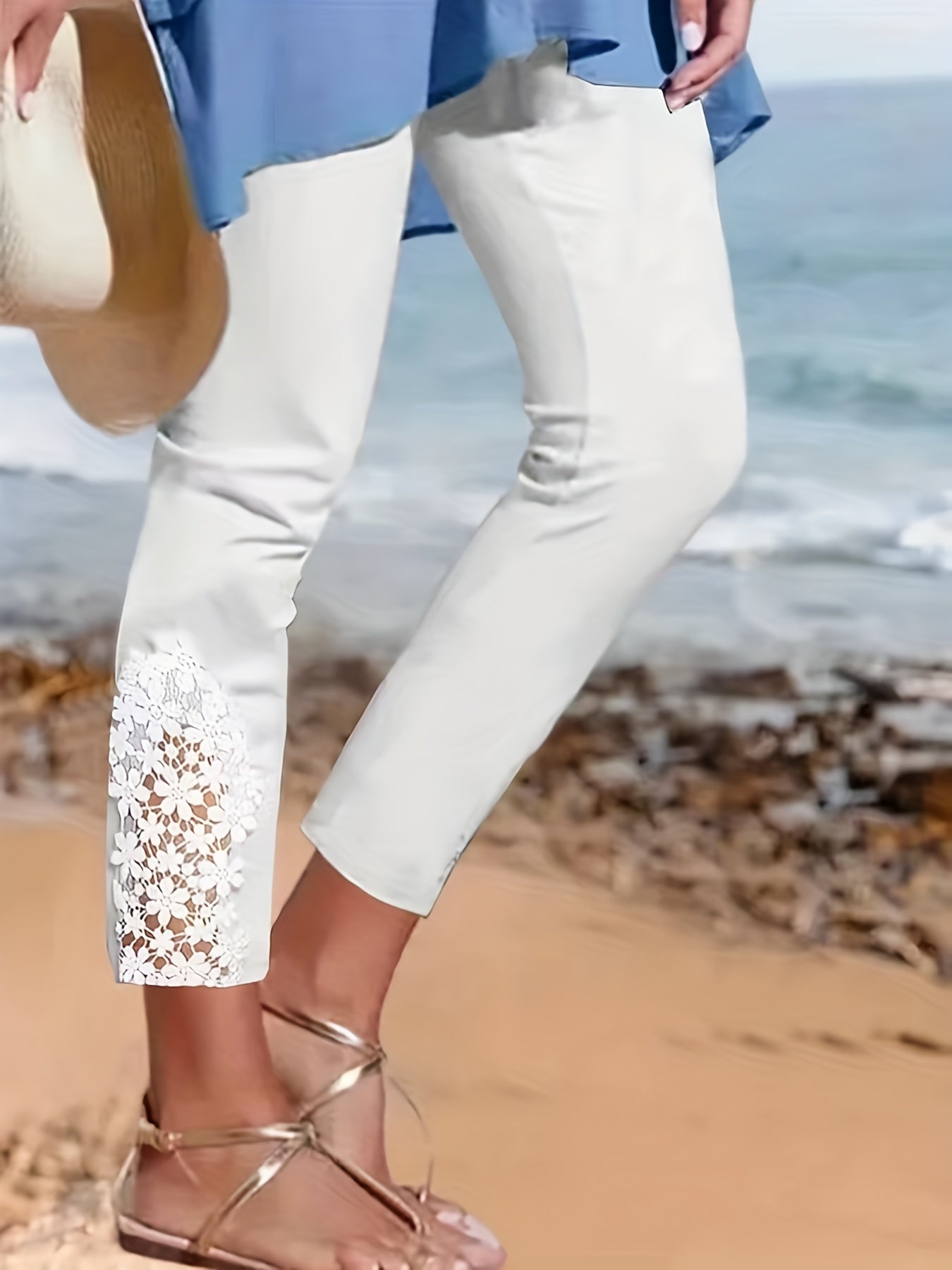 Lace Stitching Skinny Leggings Casual Solid Every Stretchy Leggings