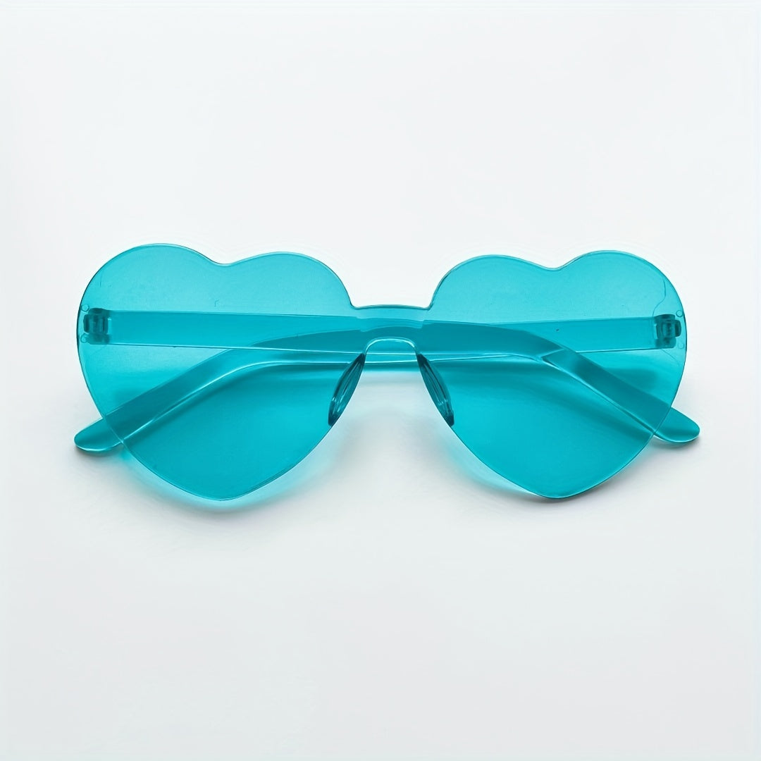 Heart One Piece Sunglasses Rimless Decorative Glasses for Party Beach Club