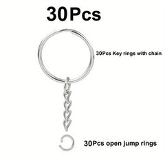 30pcs Split Keyrings With Chains Silvery Key Chains Rings Open Jump Ring 1 Inch