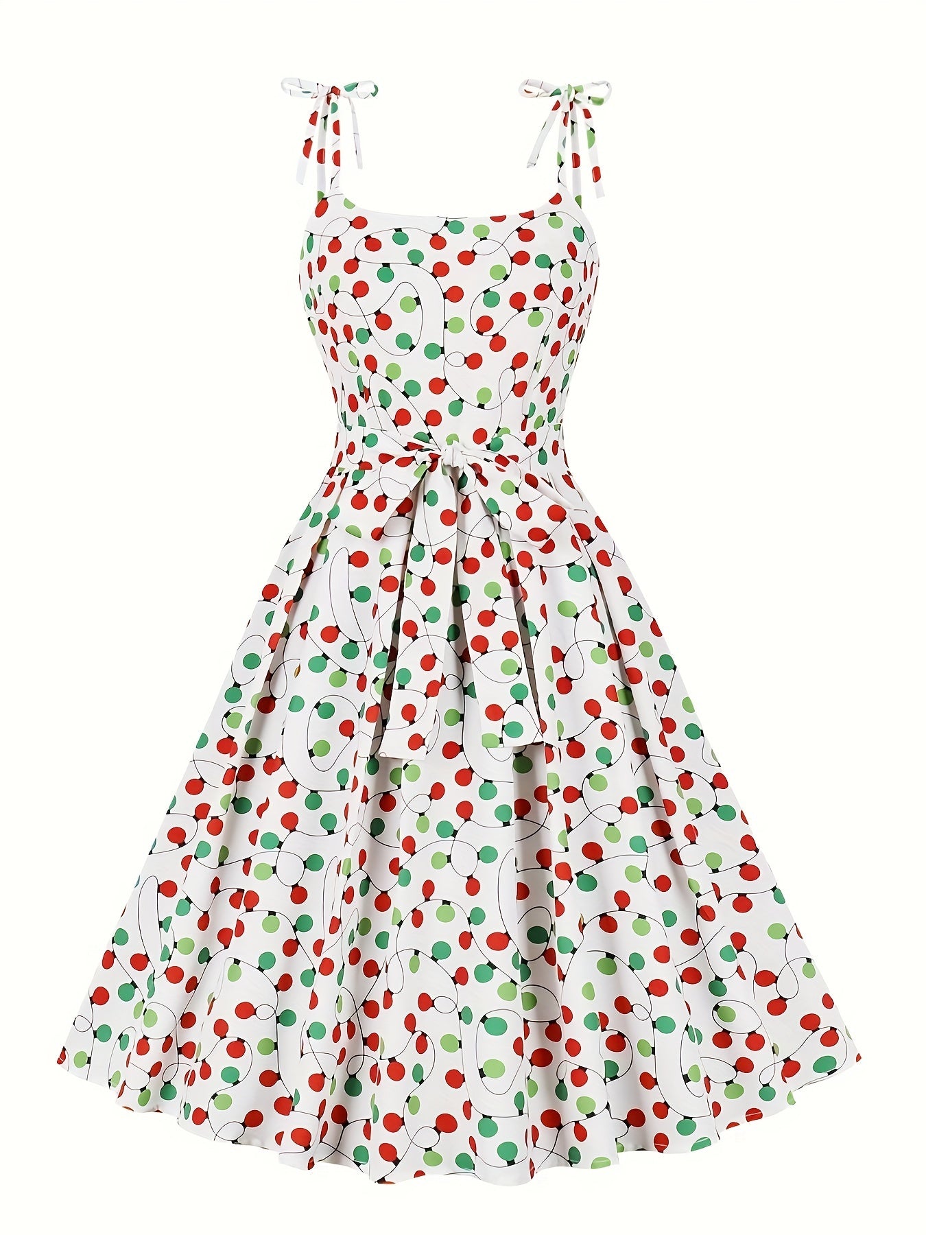  Boho Balloon Print Tie Cami Dress