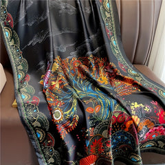 Vintage Phoenix Tree Print Satin Silk Scarf