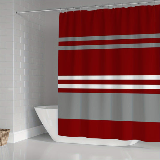Modern Striped Shower Curtain Set with Non-slip Floor Mat