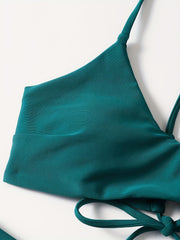 Dark Green Criss Cross Tie Back Bikini Swimsuit