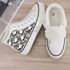 Girl's High Top Skull Pattern Skate Shoes Warm Plush Lining