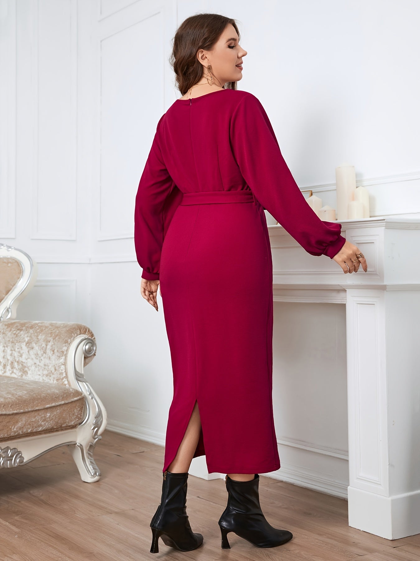  Long Sleeve Slim Fit Maxi Dress Women's Plus Dress