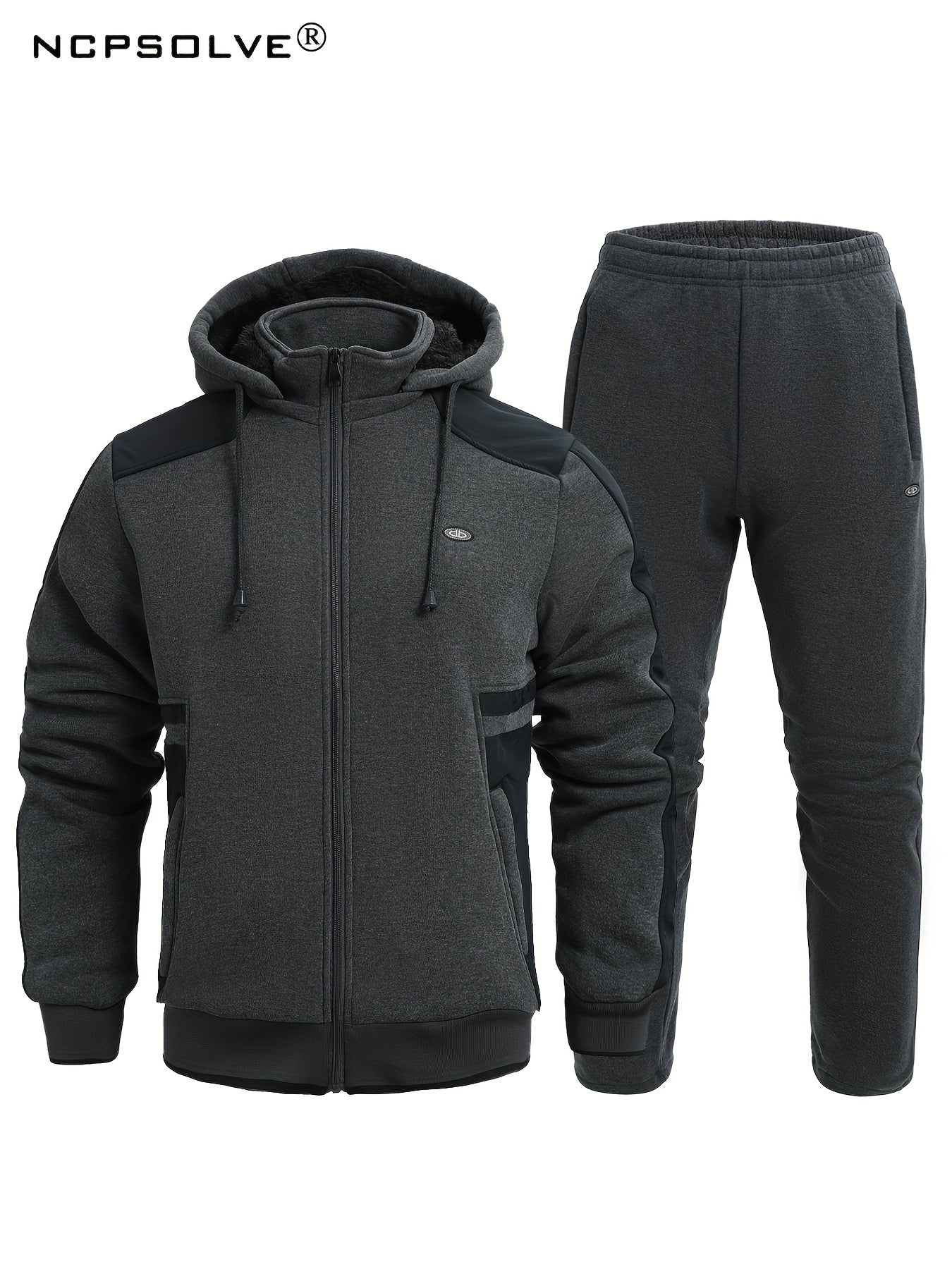 Men's Thick Sports Suit with Hooded Jacket & Stretchy Pants