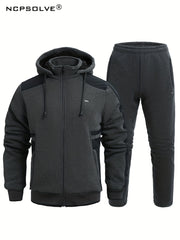Men's Thick Sports Suit with Hooded Jacket & Stretchy Pants