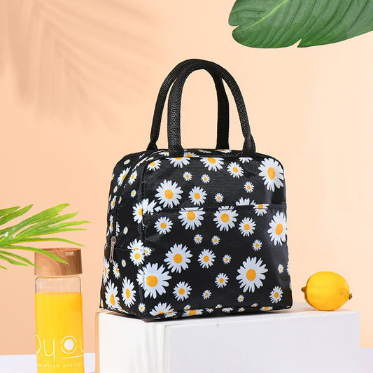 Printed Mesh Lunch Bag Thermal Insulation Hand Bag Patch Pocket