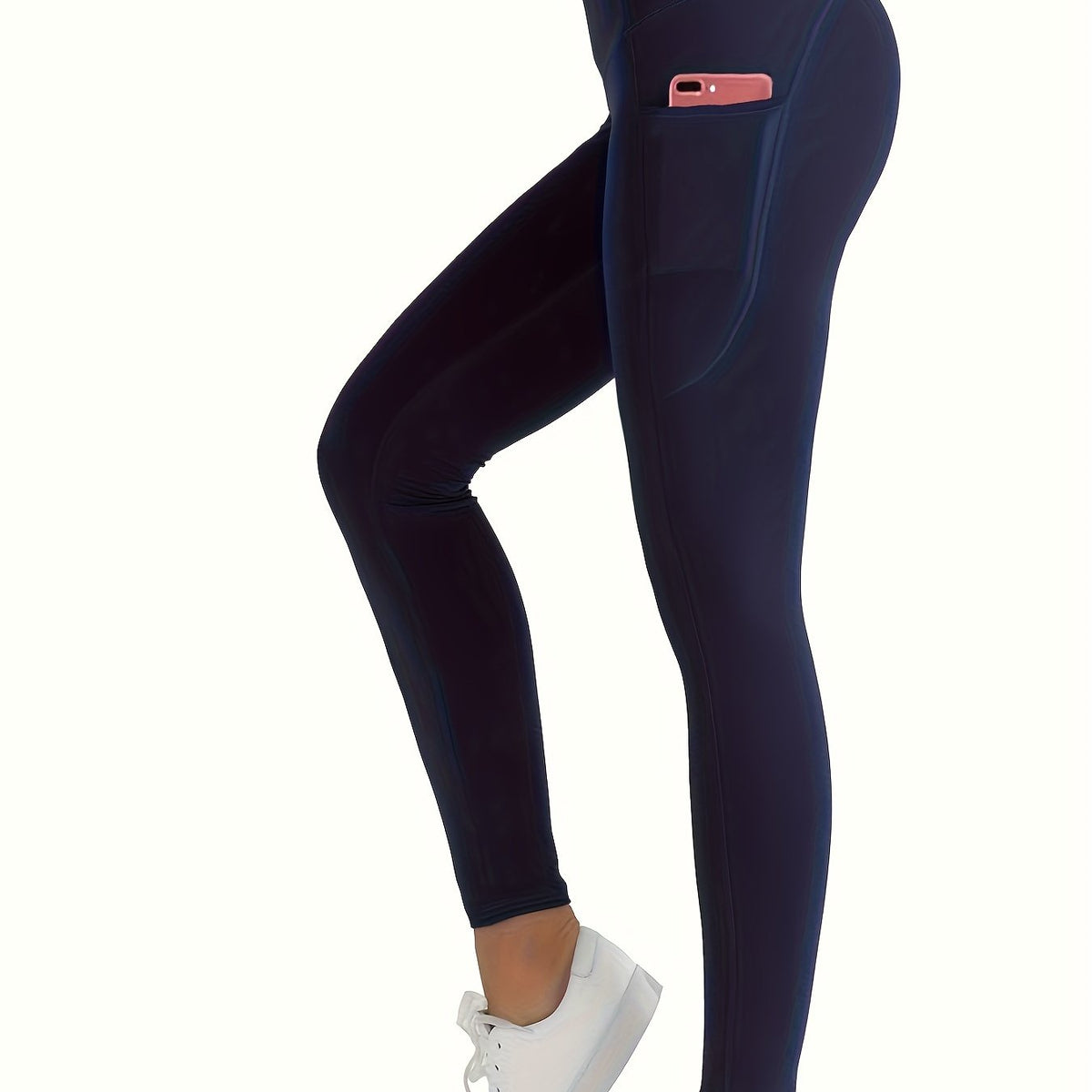 High Waist Yoga Pants With Pocket Solid Running Workout Athletic Leggings