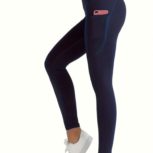 High Waist Yoga Pants With Pocket Solid Running Workout Athletic Leggings