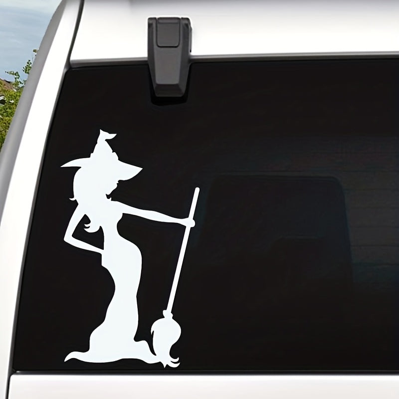 Adorable Witch & Broom Die Cut Vinyl Car Decal