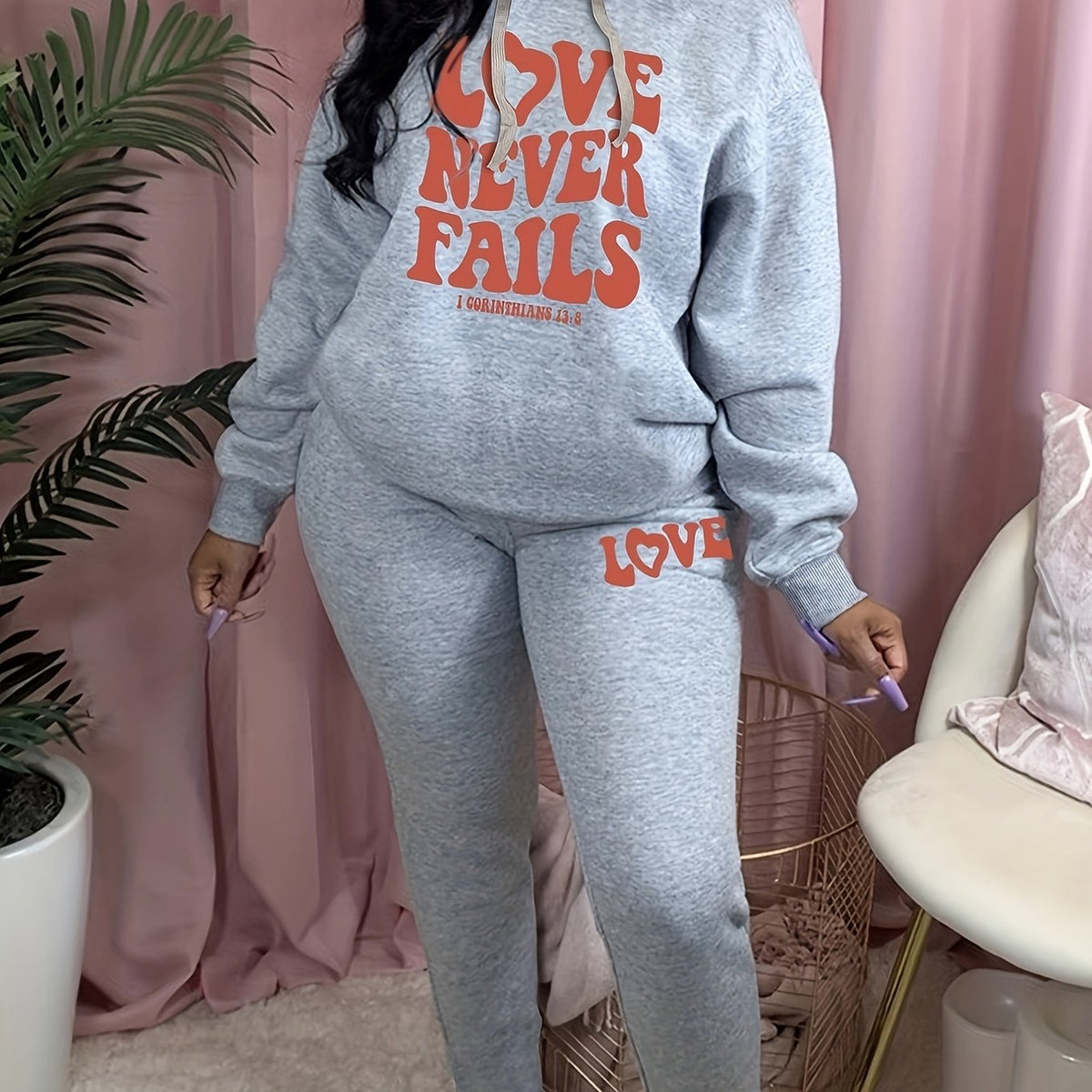  Letter Print Hoodie & Joggers Set