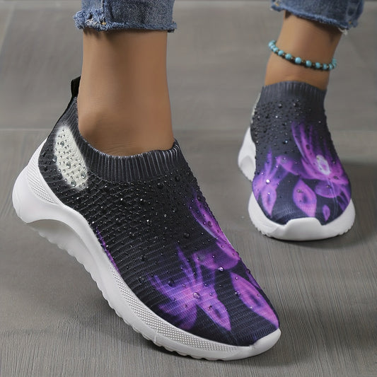 Women's Floral Printed Sock Shoes Casual Slip On Low Top Shoes