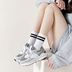 6 Pairs Striped Sports Socks Breathable Mid Tube Women's Stockings