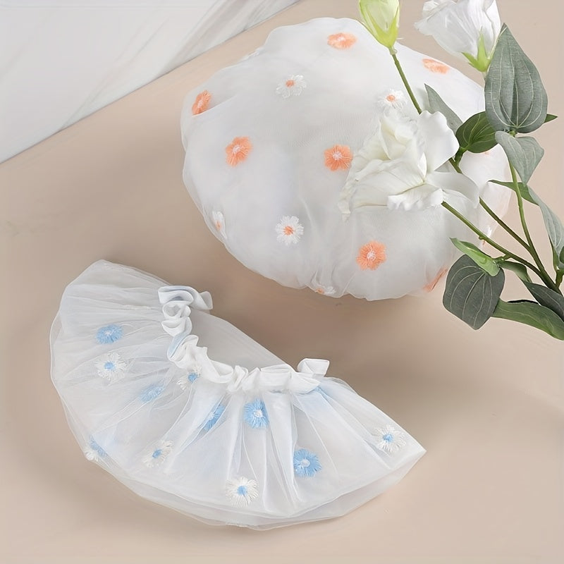 Waterproof Daisy Print Shower Cap 2-Layer Reusable Soft Bath Cap