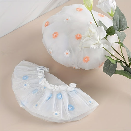 Waterproof Daisy Print Shower Cap 2-Layer Reusable Soft Bath Cap