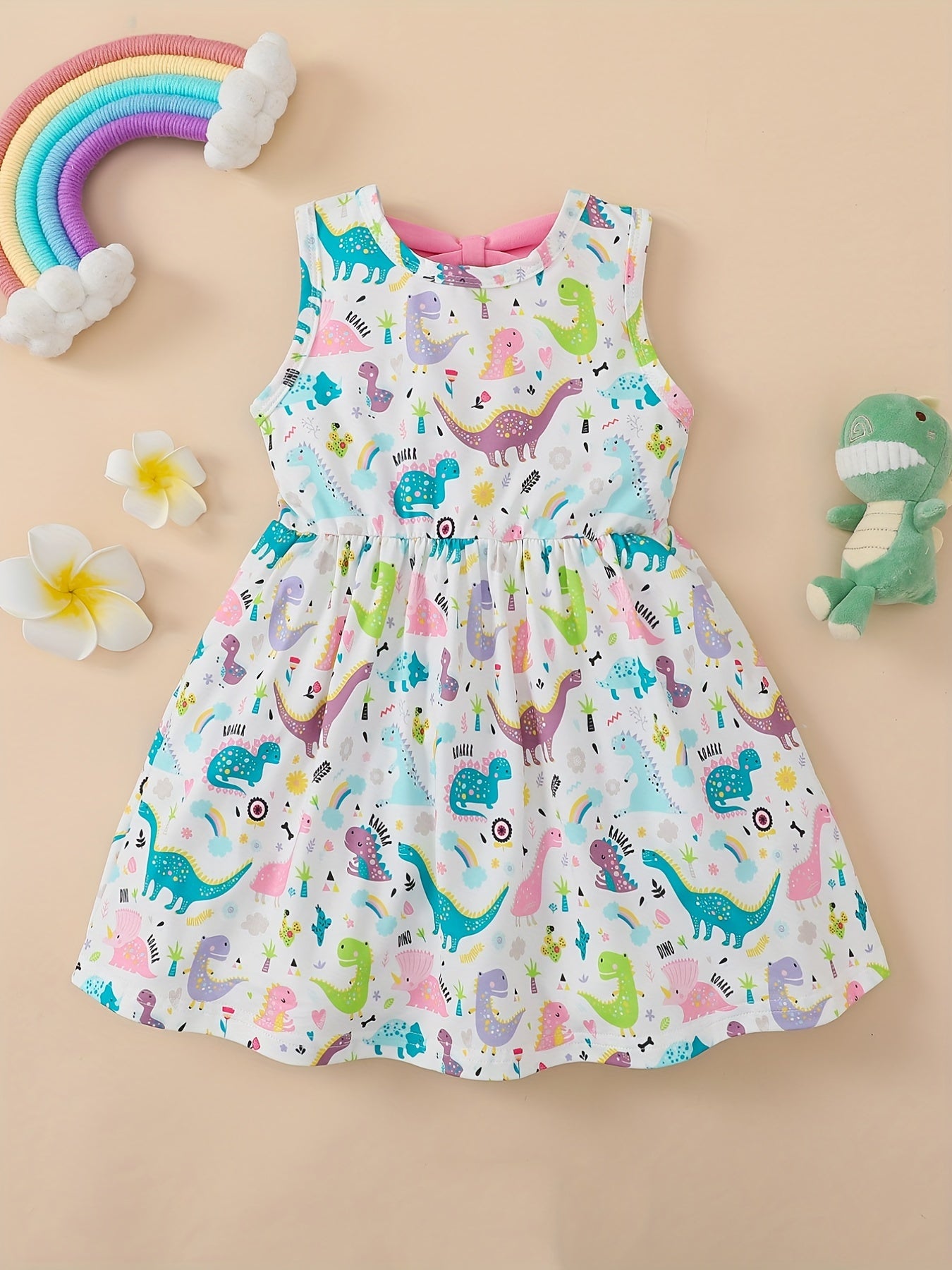 Toddler Girls Sleeveless Dinosaur Graphic Princess Dress