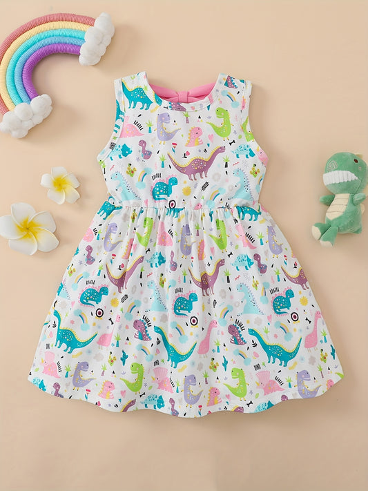 Toddler Girls Sleeveless Dinosaur Graphic Princess Dress