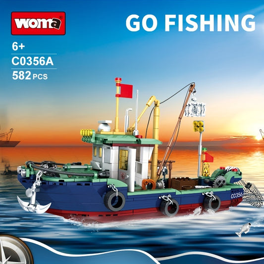WOMA Fishing Boat Building Blocks Set Educational Toy for Kids