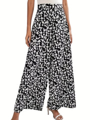  Elastic High Rise Wide Leg Pants
