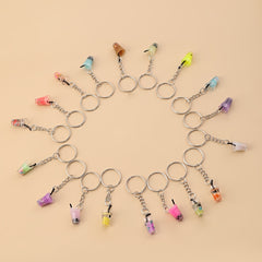 18pcs Glass Bottle Pendants Resin Fruit Juice Keychain Colourful Drink Cup Milk
