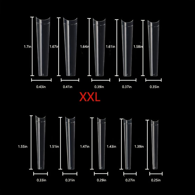 500 Pcs Long Clear Coffin Nail Tips with Case