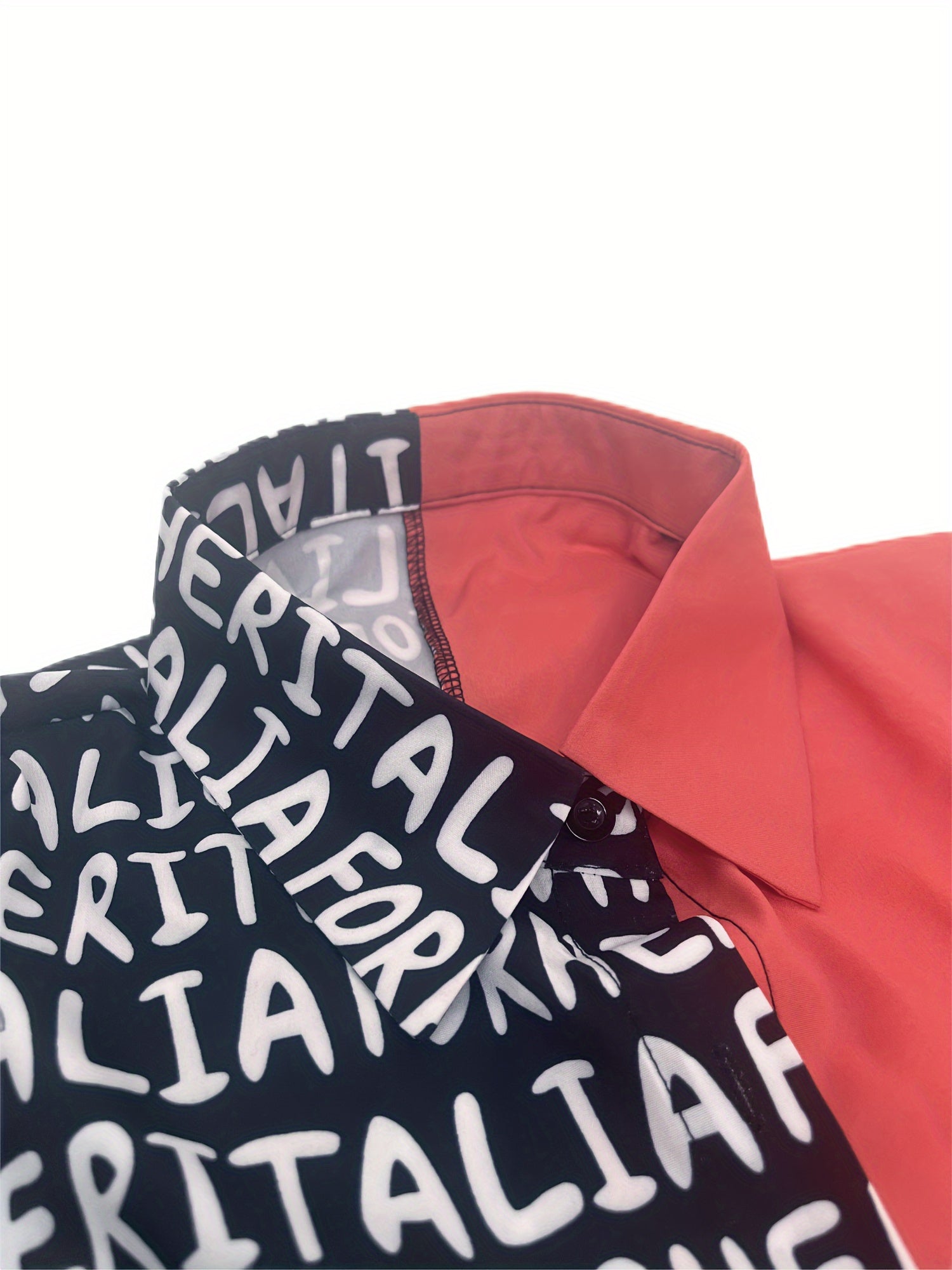  Colorblock Letter Print Button Up Blouse