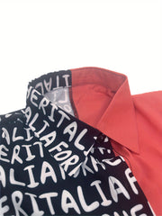  Colorblock Letter Print Button Up Blouse