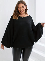  Off Shoulder Batwing Solid Sweater Women's Plus Casual