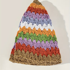 Rainbow Striped Bucket Hat Crochet Straw Sun Hat