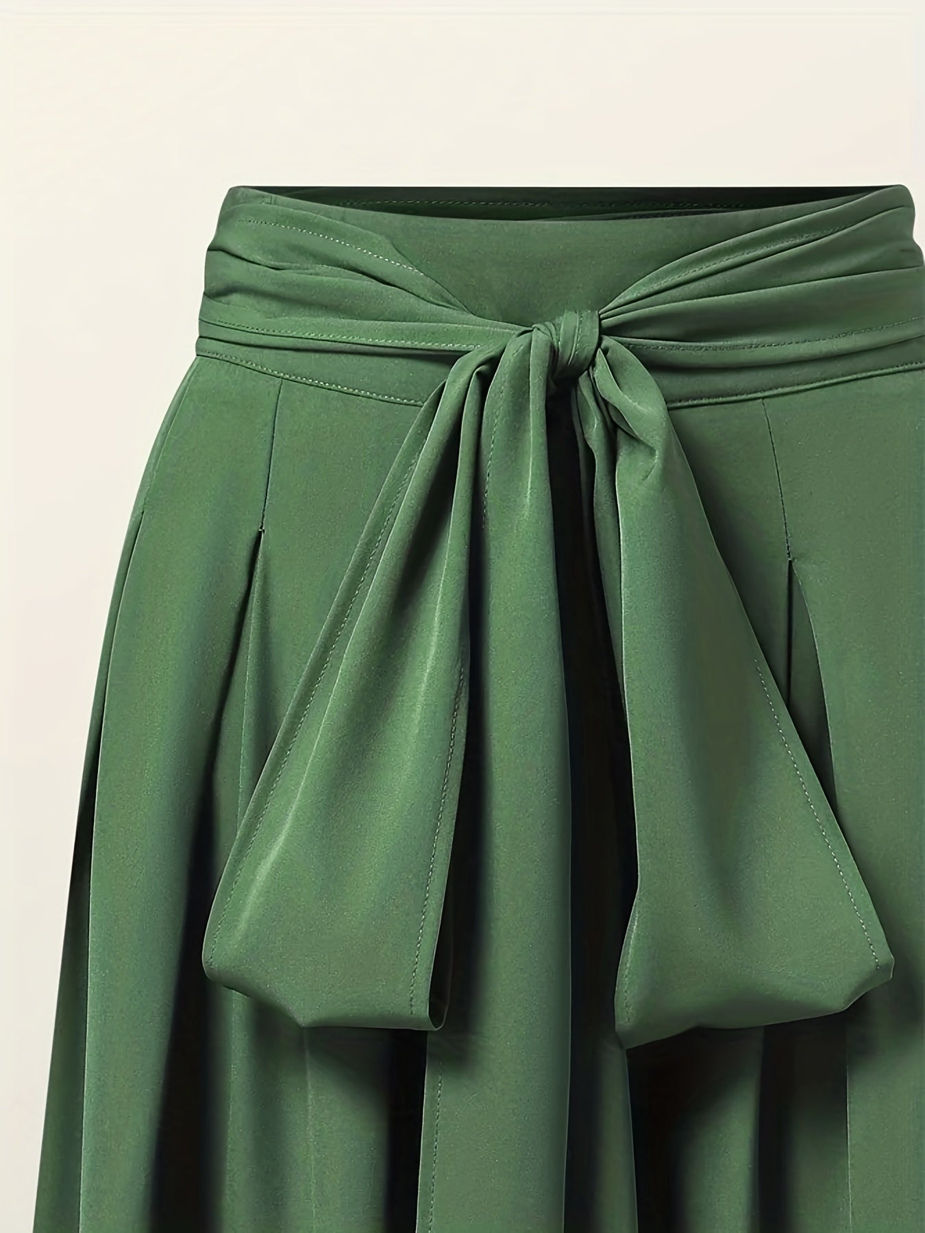  Solid Tie Front High Rise Wide Leg Trousers