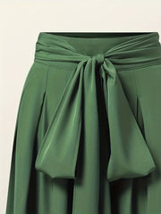  Solid Tie Front High Rise Wide Leg Trousers