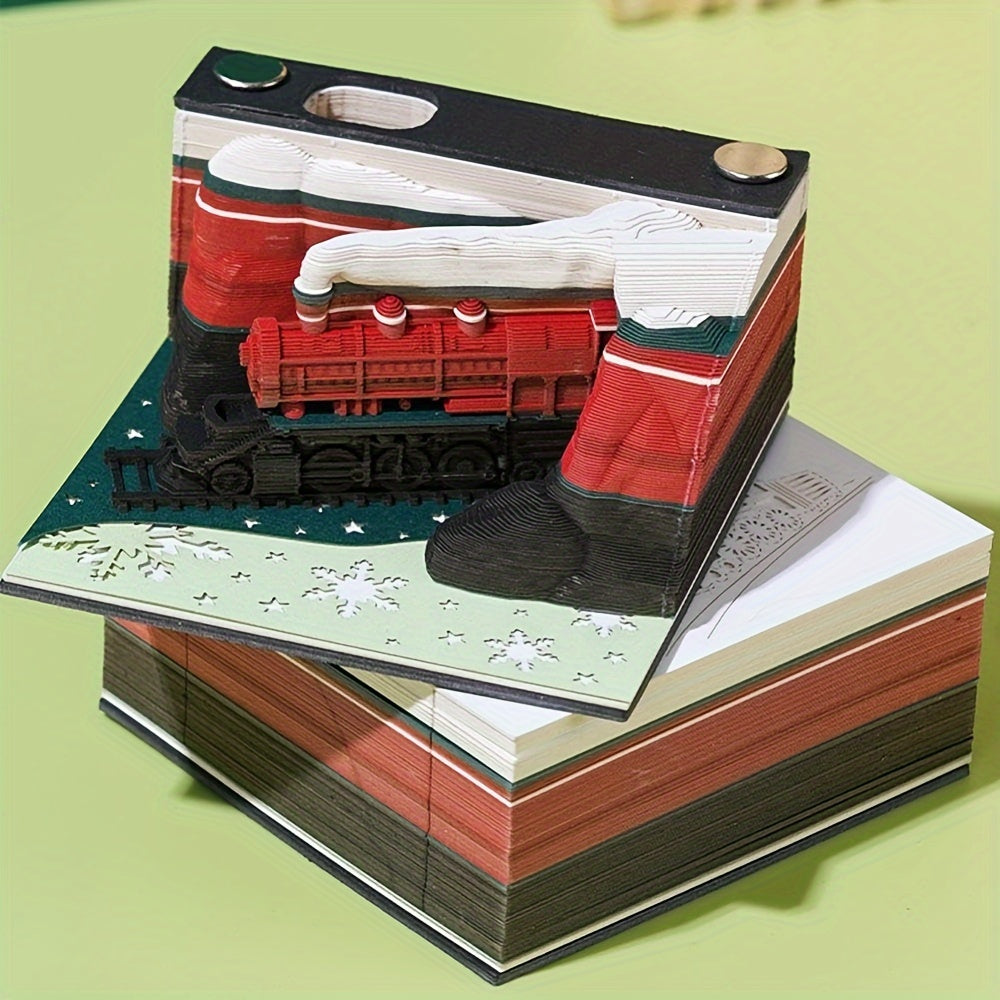 Christmas 3D Desk Notepad DIY Train Memo Pad Paper Art