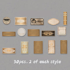 30pcs Bronzing Banknote Note Sticker Retro DIY Scrapbook Decoration