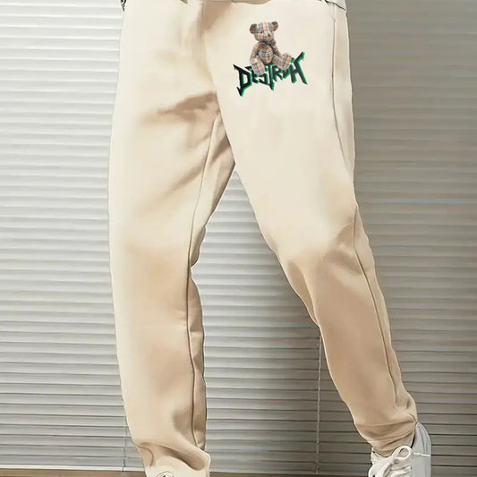 Plaid Bear Comfy Drawstring Joggers Men's Casual Pants