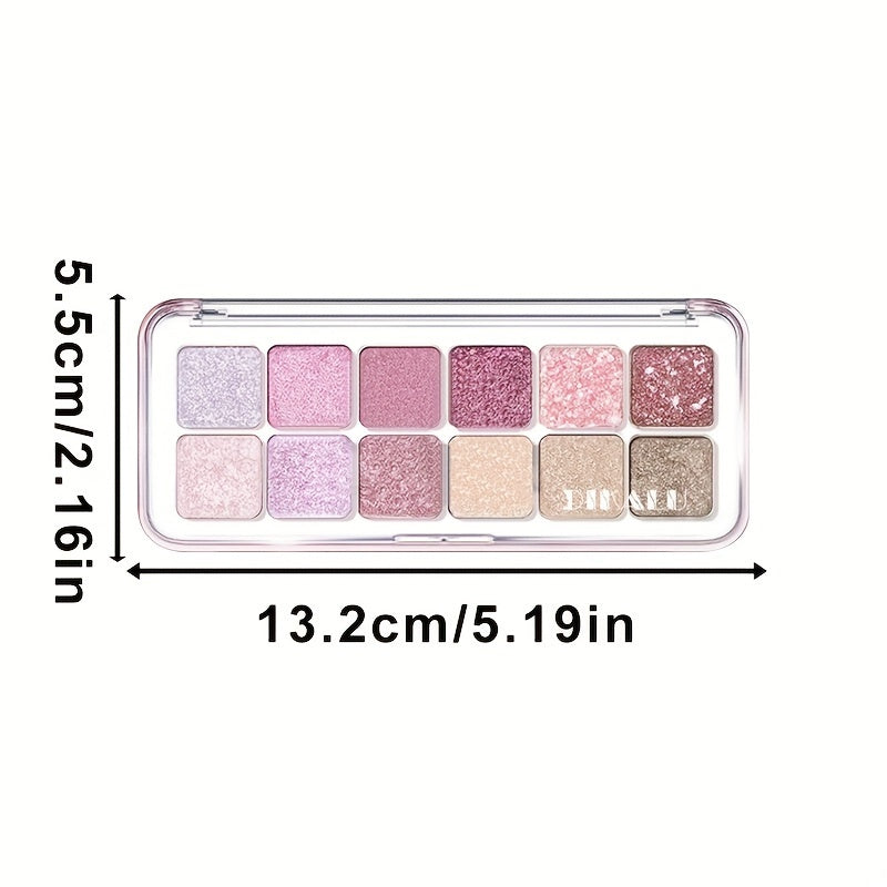 DIKALU 12 Eyeshadow Palette Pink Red Glitter Shimmer High Pigment Makeup