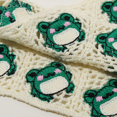 Frog Pattern Hollow Crochet Triangle Scarf Headband Hair Accessories