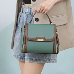 Leather Convertible Crossbody Bag Magnetic Closure Beige Light Brown Navy