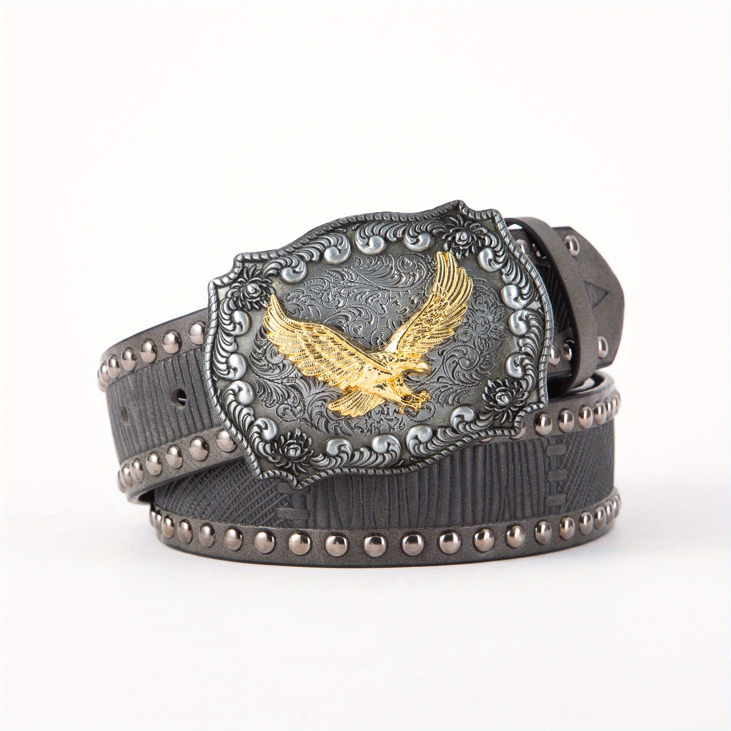 Eagle Western Big Board Buckle Belt Vintage Print Durable Men's Leather Belt